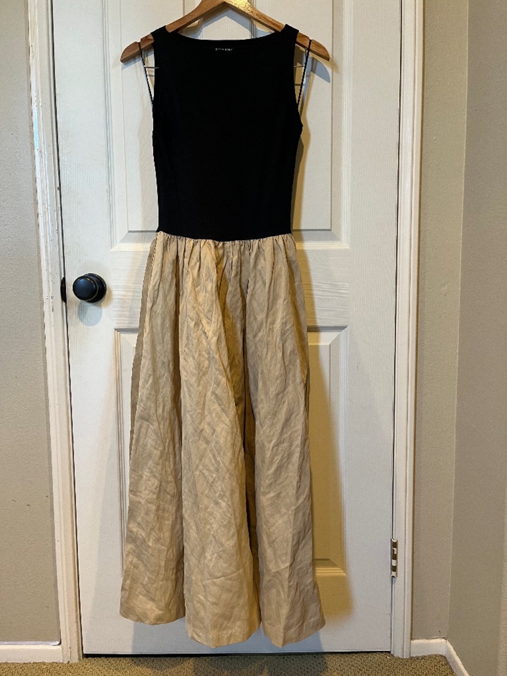 NWT J.Crew Black Tan Two-Tone Mixed Media Knit Poplin Full Skirt Midi Dress XS